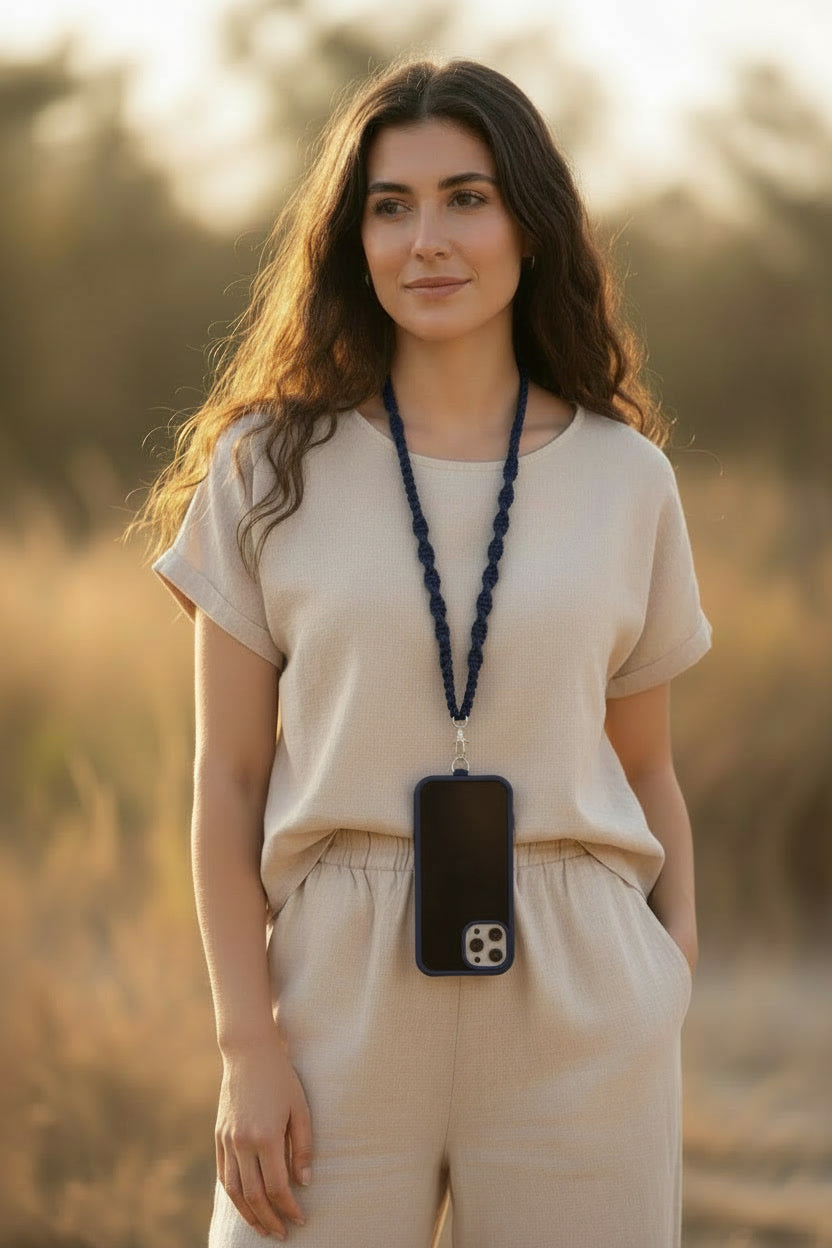 Fita em macramê para capa de telemóvel