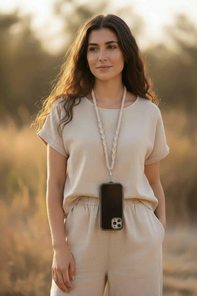 Fita em macramê para capa de telemóvel