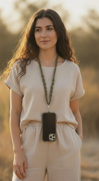 Fita em macramê para capa de telemóvel